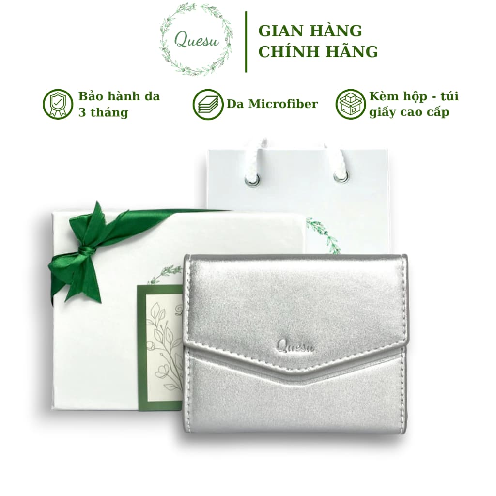 Set quà tặng bóp ví cầm tay nữ Quesu màu bạc cùng hộp đựng và túi giấy