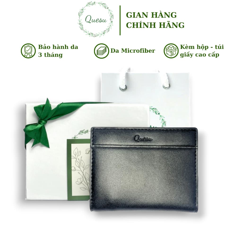 Set quà tặng ví bóp gập đôi Quesu đựng thẻ, giấy tờ